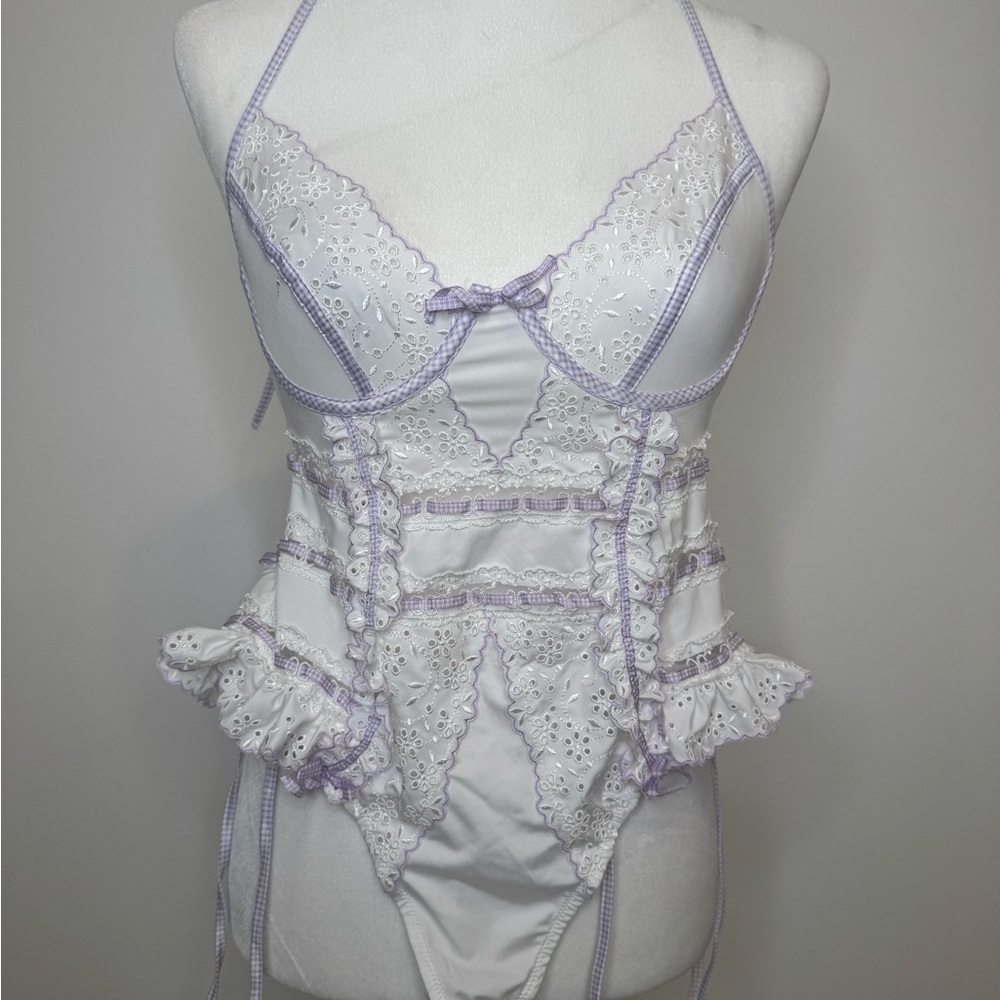 For Love And Lemons White and Lavender Lace Chemise